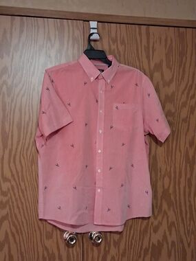 Chaps Coral Short-Sleeve Button-Down Shirt with Lobster Embroidery Size XL